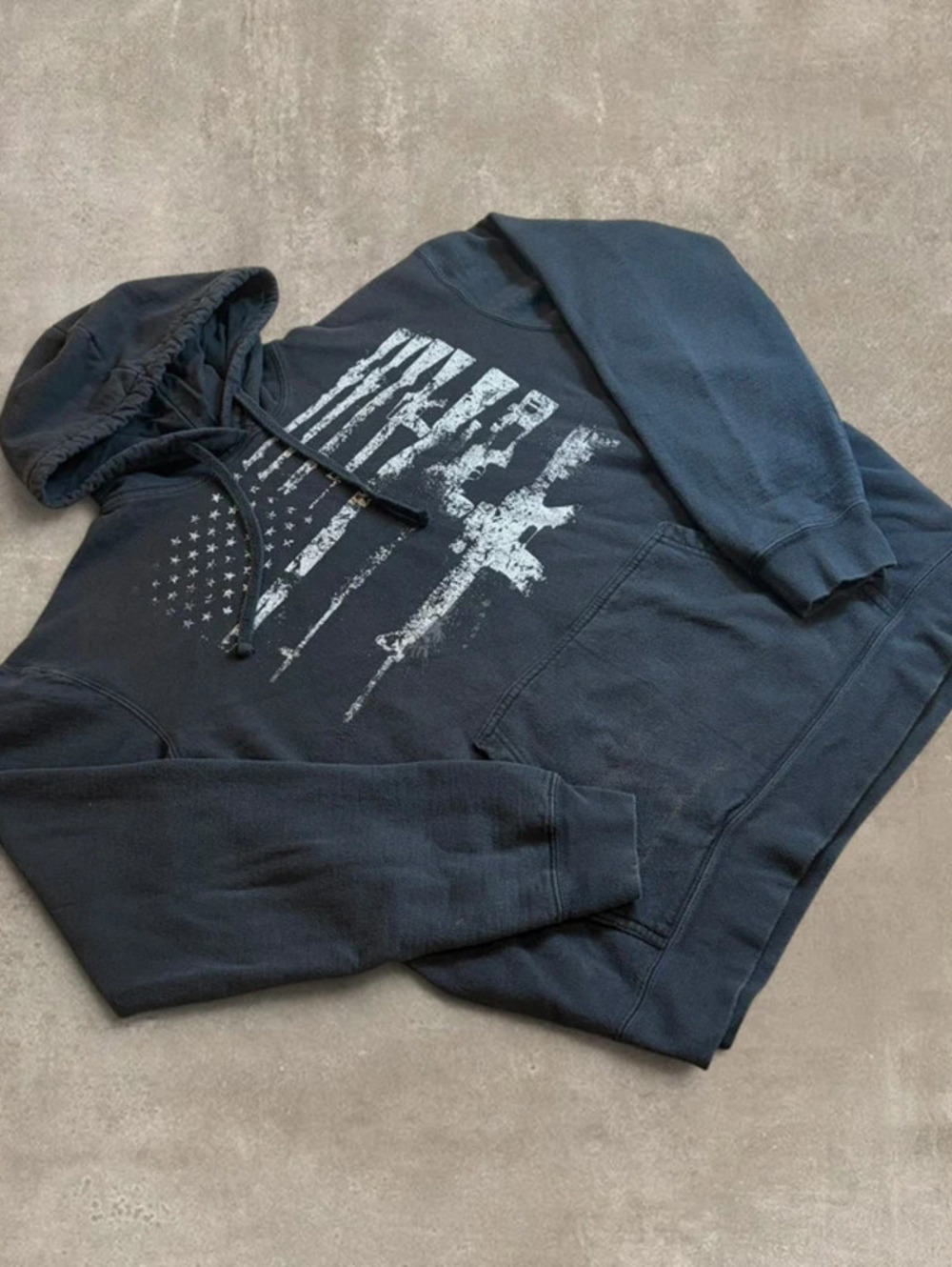 US Flag AR15 Rifle Hoodie Black Mens XL Distressed Graphic Sweatshirt